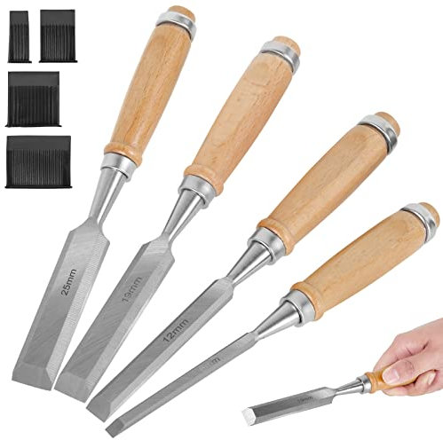 Des ciseaux en bois deuson 4pcs Sigle des ciseaux de sculpture en bois en acier chrome-vanadium tranchant avec des poignées de hêtre