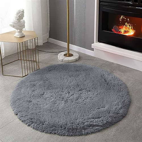 SK Studio Runden Hochflor Teppich Wohnzimmer rutschfest Fellteppich Shaggy Flauschig Weich Modern Teppiche für Schlafzimmer Wohnkultur Grau, 160x160cm