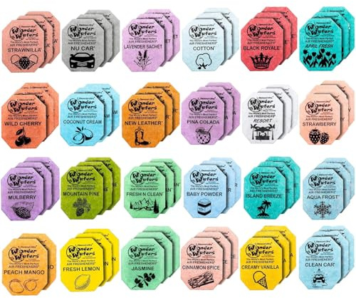 Wonder Wafers Car Air Freshener Wafers Variety Pack of 72 - Individually Wrapped Air Fresheners - 24 Scents Car Fresheners (72 Pack 24 Scents)