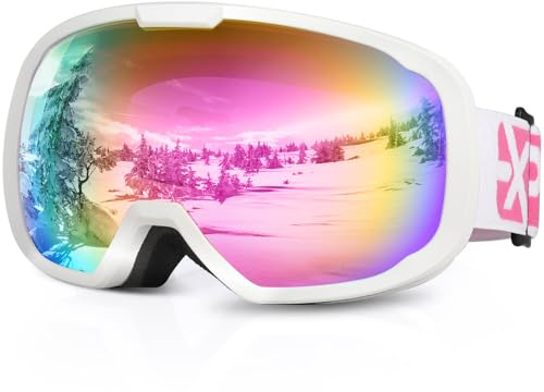 EXP VISION Ski Goggles for Men Women, OTG Snowboard Goggles with 100% UV Protection Anti Fog Lens Snow Goggles (Pink)