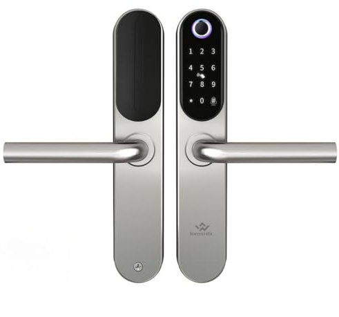 Elektroniskt dörrlås - S-Nordic slim smart dörrlås, fingeravtryck dörrlås, vattentätt nyckellöst dörrlås, knappsats dörrlås med nyckel, fungerar med Alexa (silver)