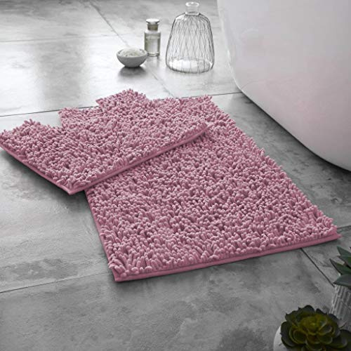 LIZZIE JACOBS Loop Badematte und WC-Vorleger-Set, extra groß, rutschfest, Chenille, extra weich, wasserabsorbierend, größere Größe, WC-Vorleger, Badezimmerteppich, Blush Pink