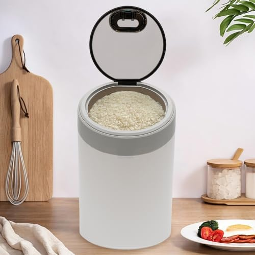 SAUADY Recipiente de comida con tapa y vaso medidor para comida para perros, comida para gatos, harina de arroz, 12,5 kg, gris, 23,5 x 29 x 38 cm