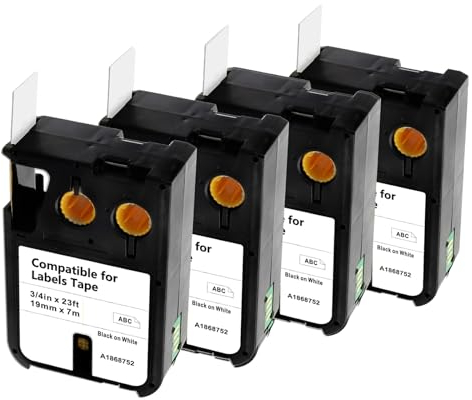 WoungZha Kompatibel mit Dymo XTL 1868752 All-Purpose Vinyl-Etikett 3/4 Zoll schwarz auf weiß für Dymo XTL-300 XTL-500 XTL300 XTL500 Etikettiergerät 3/4 Zoll x 18 Fuß (19 mm x 5,5 m) (4er-Pack)
