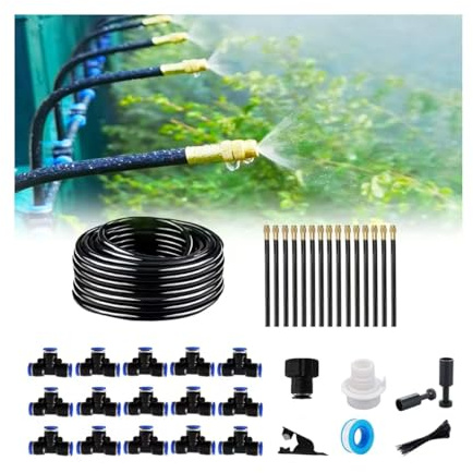 New drip Irrigation kit, Automatic Garden Watering System, Quick Connector and 360-degree Bending Dropper atomizing Copper Nozzle, Garden Plant Lawn Courtyard Watering System. (65FT)