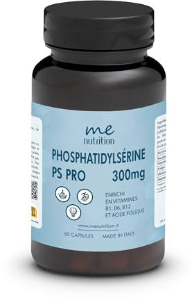 Phosphatidylsérine Pure 300 mg Réduit le cortisol, améliore la mémoire et la concentration, diminue le stress. Supplément nootropique avec vitamines B1 B6 B12 et acide folique 60 capsules Me Myeasy