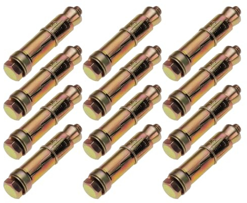 Be In Your Mind 12 pernos de expansión M6 x 50 mm de tres piezas de anclaje de blindaje resistente chapado en zinc de 12 mm de diámetro para construcción, hogar y uso industrial