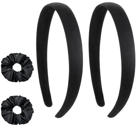 Satin Haarreifen, 2 Stück Hartes Kopfband Haarreif Schwarz, 2cm Breit | Rutschfest Haarbänder Haarreifen Damen,Gepolsterte Einfaches Stirnband Mode Haarschmuck,für Damen und Mädchen Sport Tägliches
