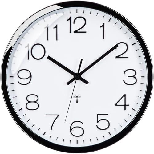 Epochic Funkuhr Wanduhr Ohne Tickgeräusche Lautlos 30cm Groß Moderne Wanduhr Funk Batteriebetrieben Einfach zu Lesen für Zimmer Zuhause Küche Schlafzimmer Büro (Schwarz)