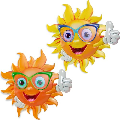 SUNREEK 2 Stück Metall-Sonnen-Wanddekoration, 33 cm, Sonne, Outdoor-Wandkunst für Garten, Hof, Zimmer, Küche, Terrasse, Zaun-Dekorationen