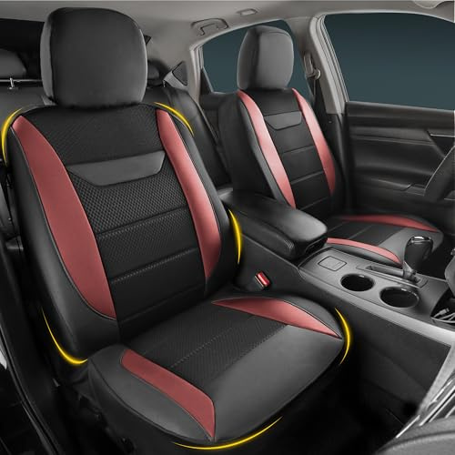 kingphenix 2 Pack Front Leather Car Seat Covers with Memory Foam | Breathable 4D Mesh Seat Protectors, Quick and Easy to Install, Airbag-Compatible for Cars, SUVs, Pickups and Vans, Red