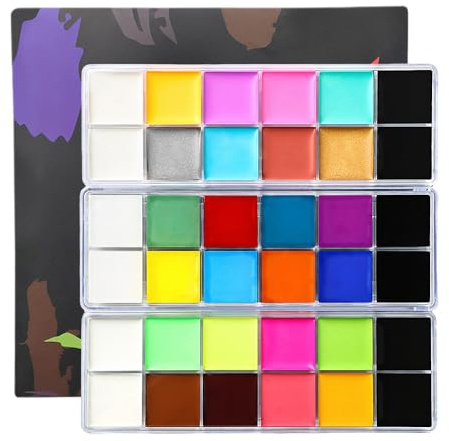 Face Body Paint Oil Palette - Professional Safe Non Toxic Makeup Painting Kit for Kids & Adults, Flash Colors for Halloween Party, Cosplay, SFX, Tattoo, Fancy Dress & Stage Makeup