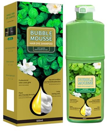 Schaumhaarfarbstoff-500 ml Blasen Mousse Shampoo, Naturhaar Mousse gesunde Pflanzenhaarfarbe, l-ang anhaltende Pflanzenbasis Schaumhaare für Männer und Frauen Home Salon Daily Badezimmerreisen