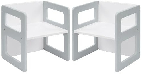 FUNLIO Chaise de sevrage Montessori réglable en Hauteur pour Les Enfants de 1 à 3 Ans, Chaise en Bois Massif de qualité, pour Manger/Lire/Jouer, mobilier Montessori certifié CPC - Gris（2pcs）