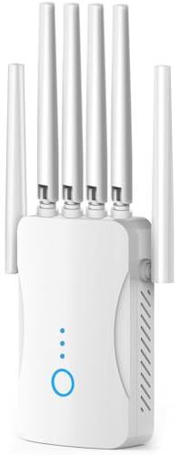Repeteur WiFi Puissant, Amplificateur WiFi, Répéteur WiFi avec 6 Antennes, 1 Ports LAN, Modes (Répéteur, AP), Couverture jusqu'à 3000 pi², pour la Maison et Le Bureau, Installation Facile