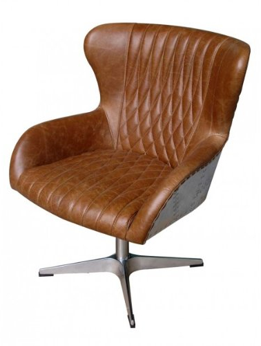 Drehsessel Albany Vintage Leder Columbia Brown, Aluminium Echtleder Sessel