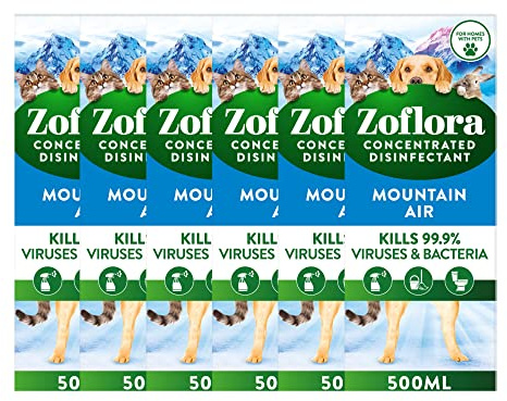 Zoflora Fresh Home Multi-purpose Concentrated Antibacterial Disinfectant, Eliminate Pet Odours 6 x 500ml Bottles - Mountain Air Fragrance