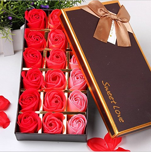 VanseRun Salle De Bain Fleurs Savon parfumée Fleur Bain Corps Savon Pétales De Rose en boîte-cadeau,18 Pièces (Rouge)