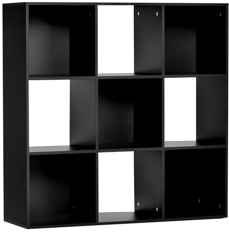 HOMCOM 3-tier 9 Cubes Storage Unit Particle Board Cupboard Bookcase Organiser Home Office Shelves, Black