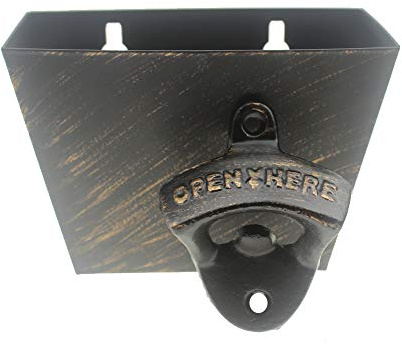 Luwanburg Retro Cast Iron Beer Bottle Opener Wall Mounted with Cap Catcher