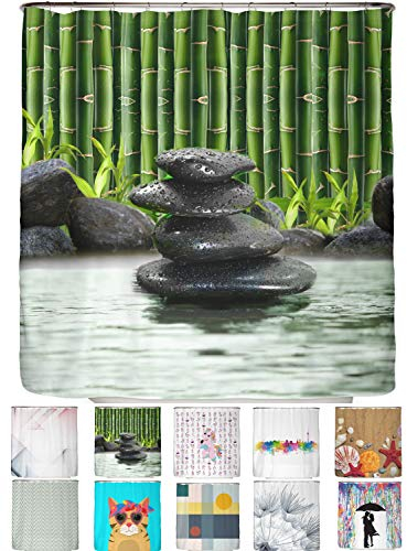 arteneur® - Bambus Spa - Anti-Schimmel Duschvorhang 180x200 - Recycelt mit Öko-Tex Standard 100 - Beschwerter Saum, Blickdicht, Wasserdicht, Waschbar, 12 Ringe in Grün & E-Book mit Reinigungs-Tipps