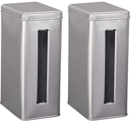 tea4chill 2 Stk Teedosen für losen Tee 500g, Gewürzdosen, Silver Window, Metall, eckig mit Stülpdeckel und Sichtfenster, 110 x 73 x 178mm (LxBxH)