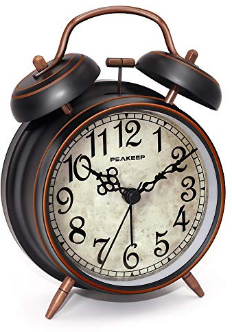 Peakeep Retro 4.5 inches Battery Operated Twin Bell Loud Alarm Clock (Black with Arabic)