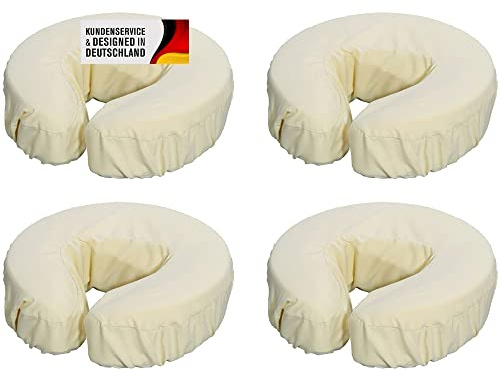 Kopfpolsterbezüge Set für die Massage aus Mikrofaser mit Gummizug - Kopfstützenbezug maschinenwaschbar für Massageliegen - Der perfekte Schutz für Kopfpolster und Nackenkissen (4er Set, Beige)