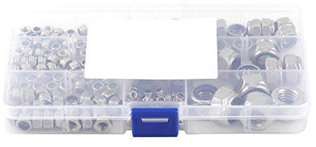 165pcs Edelstahl SS304 Nyloneinsatz Sicherungsmutter Sortiment Kit M3 M4 M5 M6 M8 M10 M12 Sicherungsmutter Set