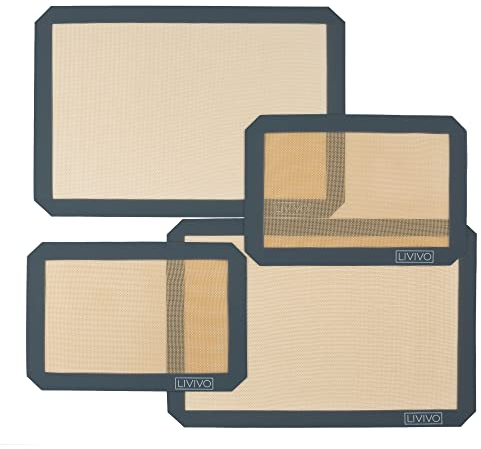 LIVIVO 4-Piece Silicone Baking Mats – Non-Stick, Reusable, Heat Resistant to 250°C – Freezer Safe to -40°C – Oven, Microwave, Grill Safe – Non-Toxic Alternative to Baking Paper or Foil Liners
