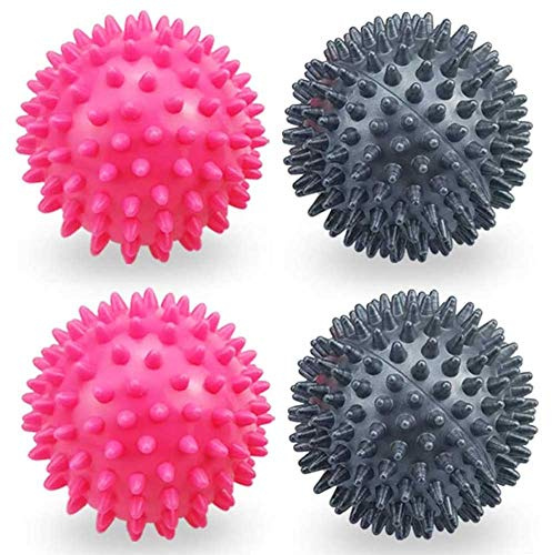 Massaggio Muscolare Palle, NALCY 4 pezzi Palline a Riccio, Palline da Massaggio Pallina Lacrosse Perfetto per Deep Tissue Massage, Fisioterapia, Rilascio Miofasciale (Rosa rossa, Nero)