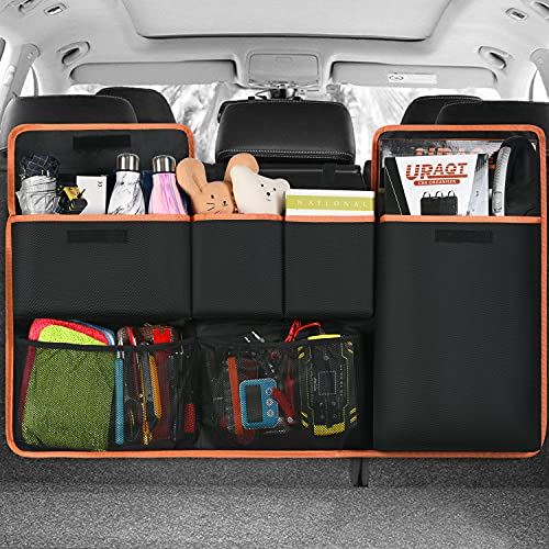 URAQT Organizer Bagagliaio Auto, 100 x 45cm Super Capacità Universale Organizer Auto, con 6 Tasca e 3 Cinghie Regolabili, Protezione Sedile Autos Bambini Impermeabile per SUV Minivan Camion