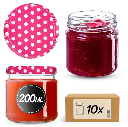 KADAX 10 st Syltburkar i Glas 200 ml med Skruvlock Ø 66 mm – Tjockväggiga lufttäta Inläggningsburkar, diskmaskinssäkra, för sylt & inläggningar