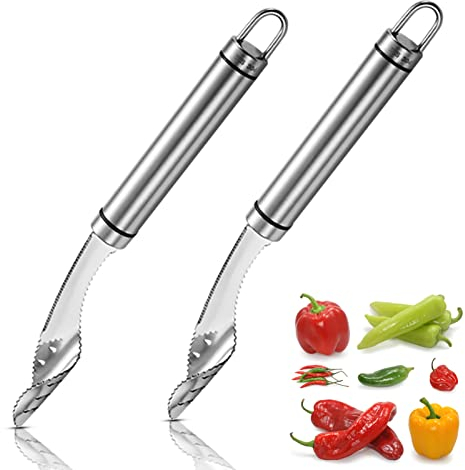 Pfefferentkerner, 2 Stück Edelstahl Jalapeno-Pfefferentkerner Gemüsepfeffersamenentferner mit gezacktem Kernentkerner für Paprika
