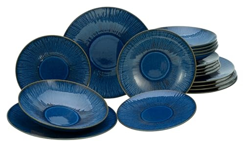 CreaTable, 10591, Serie Sea Breeze, 18-teiliges Geschirrset, Teller Set aus Steinzeug, spülmaschinen- und mikrowellengeeignet, Made in Portugal