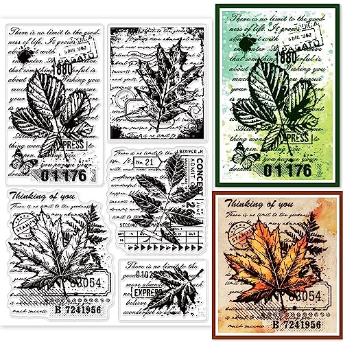 GLOBLELAND Blätter Schrift Hintergrund Transparente Silikonstempel Retro Schrift Klare Stamps Vintage Silikonstempel Für Kartengestaltung DIY Prägung Journaling