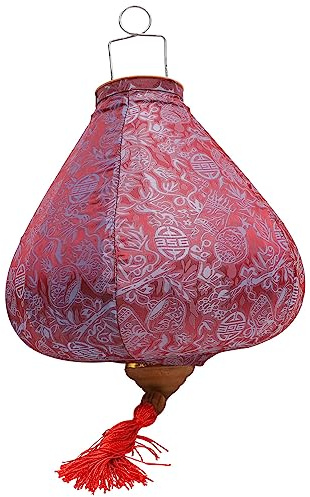 Housoutil Vietnam-Seidenlaternen 30 5 cm Knoblauchform Lampe Blumenmuster Orientalischer Stil Japanische Hängelaternen Hoian-Lampe Für Gartendekoration Hochzeit Innendekoration