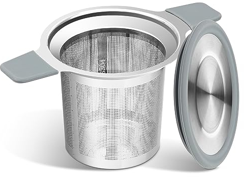 Ohtomber Coladores de infusor de té, de acero inoxidable, de hojas sueltas, con asas dobles a prueba de calor, infusores de bolas de malla extrafina, filtro difusor para tazas