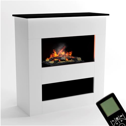 GLOW FIRE Wasserdampf Kamin BRECHT (Standkamin) - Elektrokamin mit realistischen LED 3D-Flammen, Knistereffekt & Fernbedienung, 100x110x40 cm - Opti-Myst 600 Elektro Kamin mit Holz-Deko, Weiß