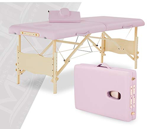 Spa-Tische, tragbare 2-teilige Massageliege, Breite 71 cm, 5 cm Dicke Matratze, Reiki-Schaumstoff, überlegener Komfort, robuste Deluxe-Tragetasche (Pink)