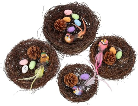 GRIRIW 4 Sätze Kröte Rattan Vogelnest Falsches Vogelnest Ostereier Spielzeug Osterschmuck Ostereier-Nester Künstliches Vogelnest Ostersimulationseier Ostern Schaum Vogeleier Vogelkäfig
