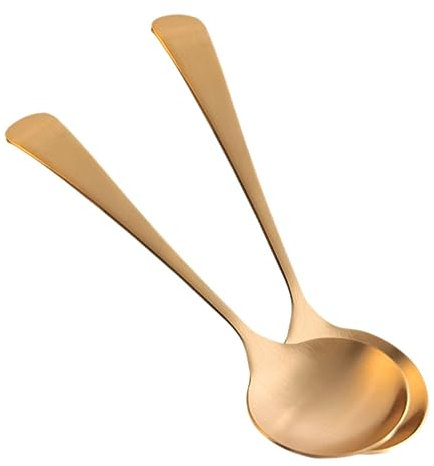 PRETYZOOM Thickened Brass Porridge Spoons 2pcs Set, Handmade Round Soup Spoons for Home Use, Sturdy Copper Material Tableware for Everyday Dining and Kitchen Supplies