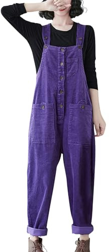 Azruma Festival Outfit Damen, Arbeitshose Damen Latzhose Softshellanzug 86 Frauen Vintage Corduroy Einfarbig Ärmellose Jumpsuit Mit Taschen Treninganzug Damen Set Rote Jogginghose(Lila,XXL)