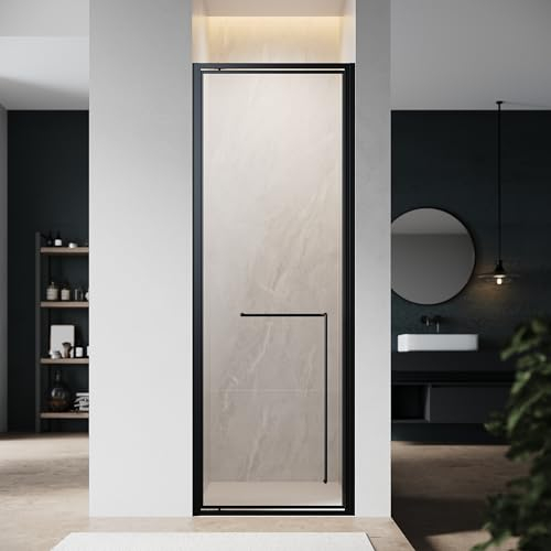 SONNI Drehgelenk Duschtür 70x195CM Scharnier Dusche Schwarzer 6mm gehärtetes Glas Wasserschutzleiste Magnetische Anziehung