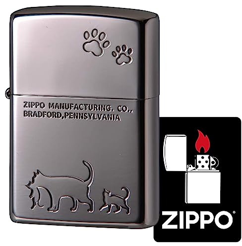 Zippo 2NI-CAT2 Windproof Brass Cat Series Lighter with Special Stickers, Nickel