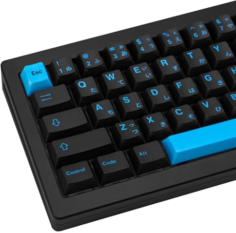 TIMSEKER 129 Keys Black and Blue Japanese Keycaps, Cherry Profile PBT Keycaps, Ergonomic, Dye Sublimated, Mechanical Keyboard Compatible | Dye Sublimation Cherry Profile Keyboard Keycap, Cool Key Caps for ANSI US Layout Mechanical Gaming Keyboard, 126 Keys