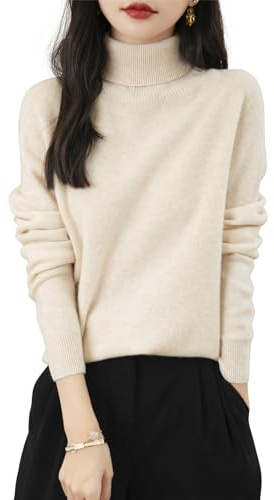 Chanyarn Femme 100% Lain Merino Col Roulé Pull Première Ligne Prêt à Porter Manches Longues sans Couture Tricot Pull