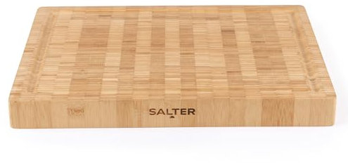 Salter Bamboo Chopping Board – Large Wooden Cutting Butchers Block, Thick Heavy Duty Board for Carving Meat, Juice Groove, Cheese Platter Charcuterie, Reversible, FSC®-Certified, 42cm