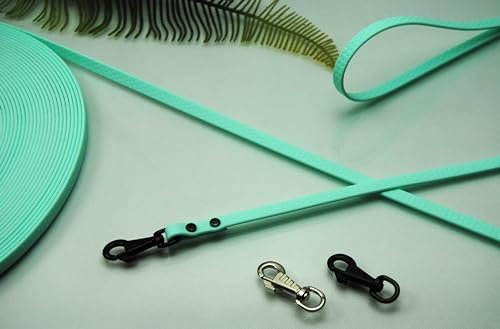 Petite Soft-Vinyl Hundeleine10mm Pastellblau abwischbar Schleppleine Gummi Welpen (5m ohne Schlaufe, Karabiner: Deluxe Silber)