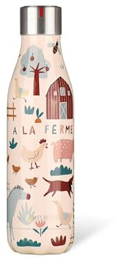 LES ARTISTES Paris A-4339 Bottle'Up, 500 ml, Gourde isotherme sans BPA, Réutilisable, Garde au chaud 12h et au froid 24h, Acier Inoxydable, Design Farm